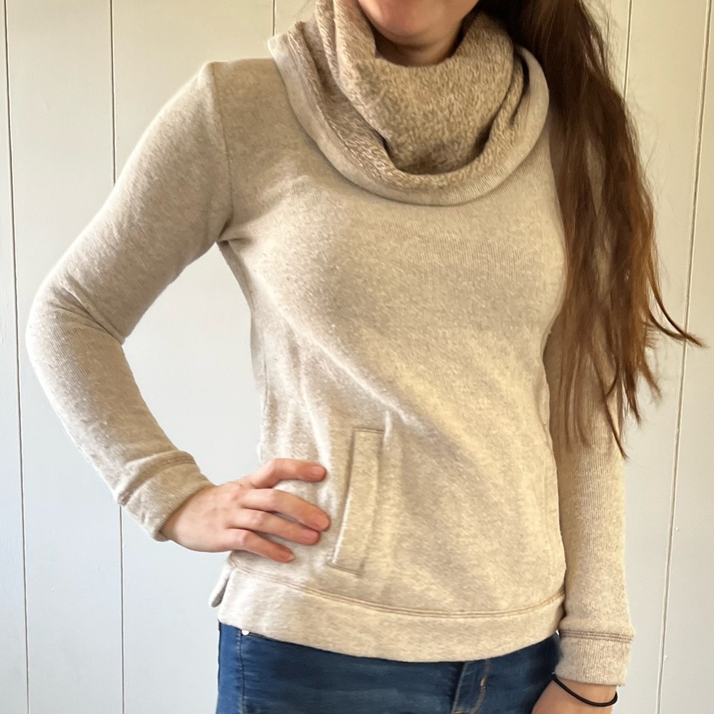 J.Crew Cozy Cream Tan Cream Cowl Neck Sweater Hoodie Style Size XXS